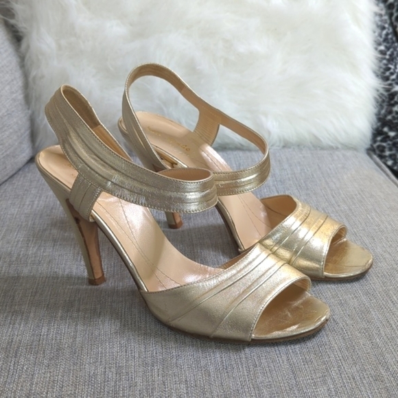 Kate Spade Soft Gold Leather Lightweight Slingback Sandals Size 8.5 - Picture 4 of 16
